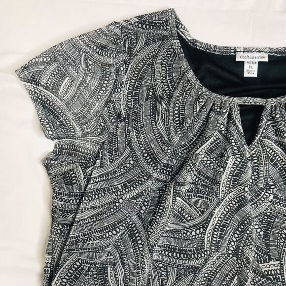 Croft & Barrow Womens Top Shirt Multicolor Abstract Keyhole Neck Petites PL - Picture 3 of 6